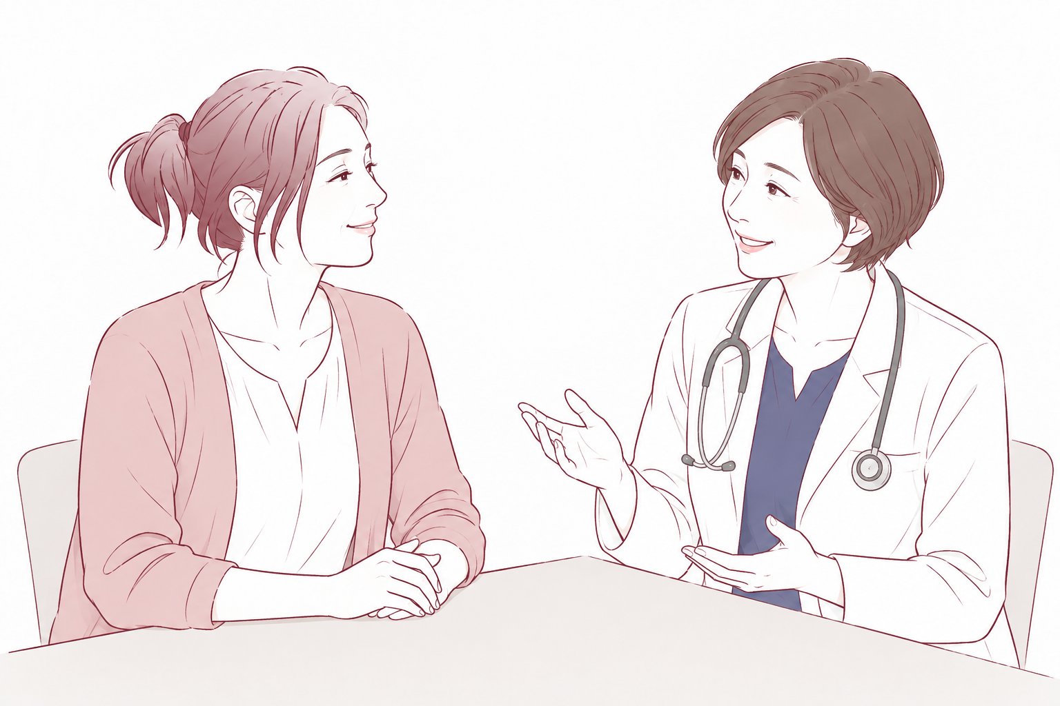 女性医師と明るい雰囲気で相談する女性